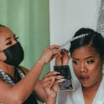 a woman getting her hair done